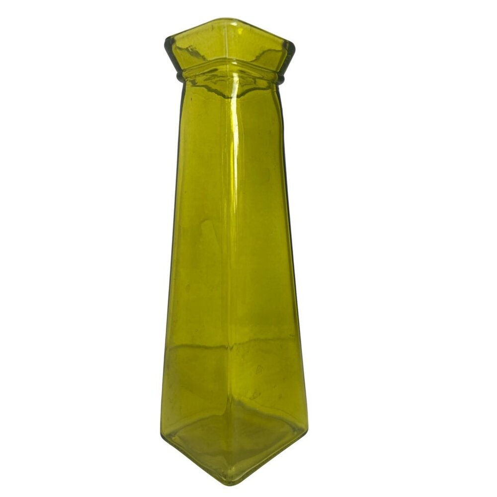 Bud Vase Glass Square Tapered Avocado‎ Green  Decorative Flower MCM 8"